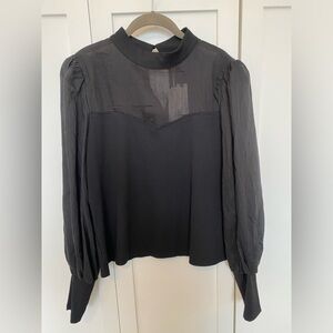 Anthropologie Flat White Black Puff Sleeve Blouse